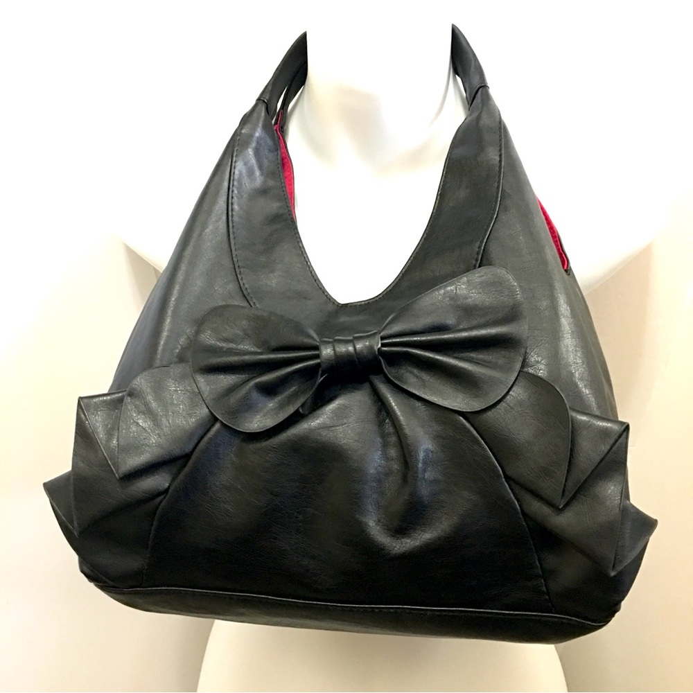 Black Bow Accent Hobo Bag - Unbranded